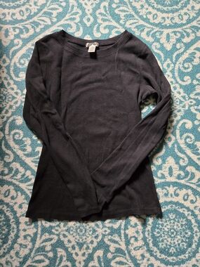 Bozzolo Black Ribbed Long Sleeve Crewneck Top